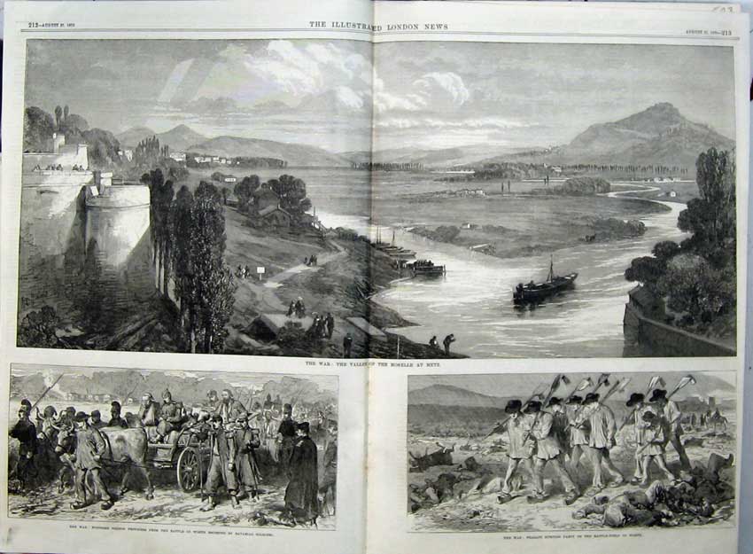 Antique Old Print 1870 War Valley Moselle Metz French Prisoners Worth Art 19th