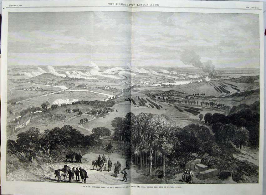 Old Antique Print 1870 War View Battle Sedan Hill King Prussia Army Art 19th