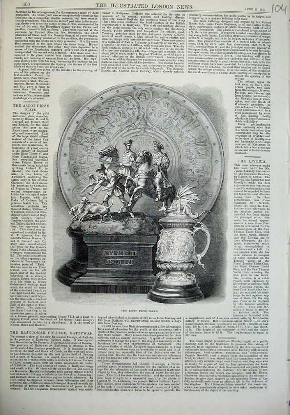 Original Old Antique Print 1871 Ascot Prize Plate Horse Racing Sport Victorian