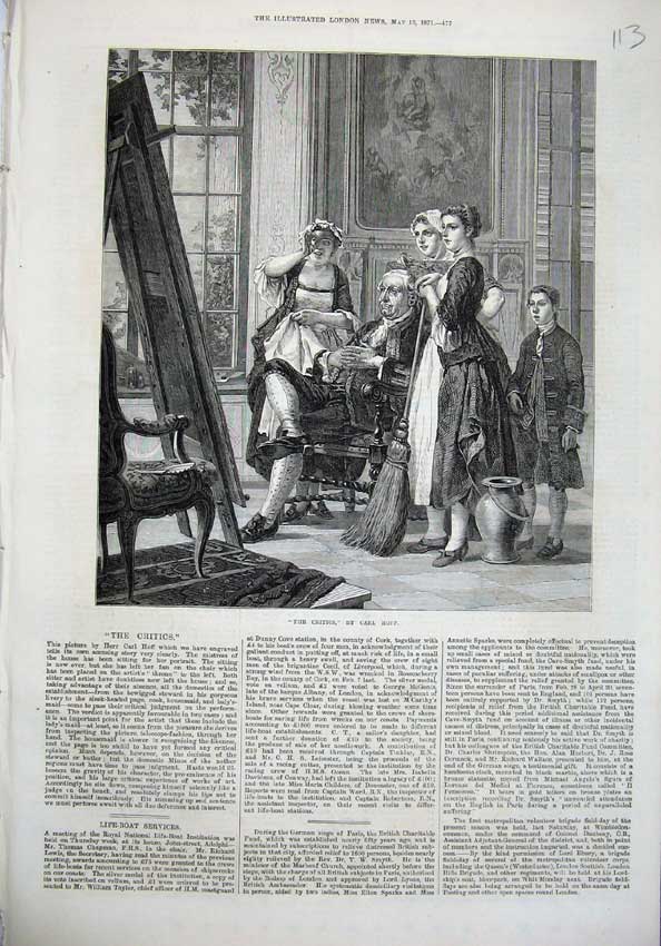 Original Old Antique Print 1871 Carl Hoff Servants Man Portrait Lady Victorian