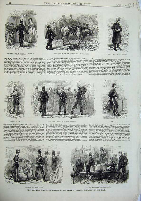Old Antique Print 1871 Brighton Volunteer Review Middlesex Artillery War 19th