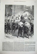 Original Old Antique Print 1871 Scene Grand Theatre Bordeaux France Men Sacks