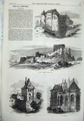 Old Antique Print 1871 Dieppe Chateau D.Arques St. Jaques France Church 19th