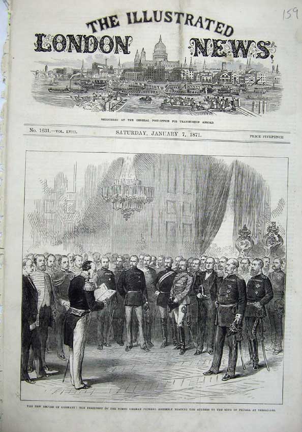 Old Antique Print 1871 Germany President Federal Embassy King Prussia War 19th