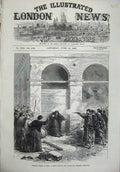 Original Old Antique Print 1871 Paris France Woman Shot Louvre War Army Rifles