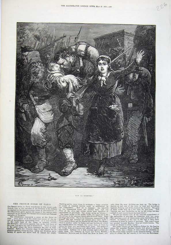 Old Antique Print Fine Art 1871 Vive La Commune Family War Baby Regamey 19th