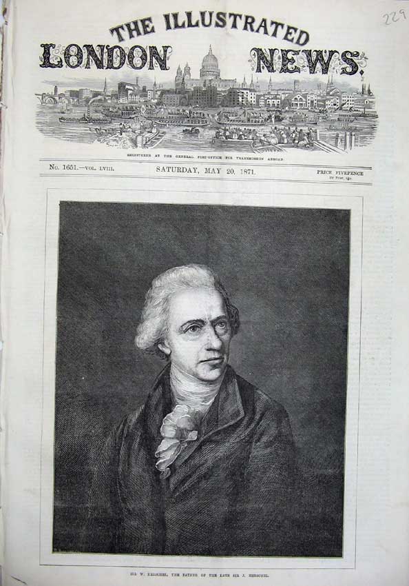 Original Old Antique Print 1871 Portrait Sir Herschel Father Fine Art Victorian