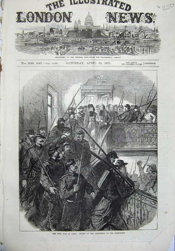 Old Antique Print Civil War Paris 1871 Arrest Archbishop Communists Art 19th