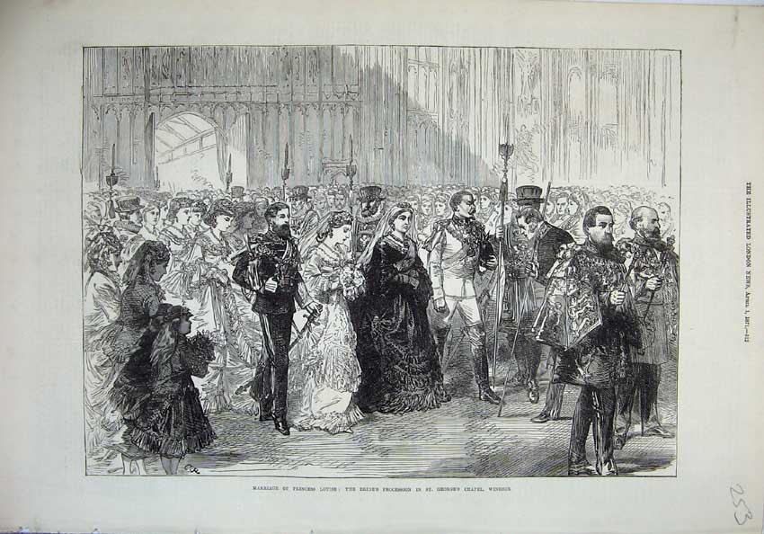 Old Antique Print 1871 Marriage Princess Louise St Georges Chapel Windsor 19th