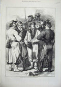 Original Old Antique Print 1871 Civil War Paris France Men Barricades Army 19th