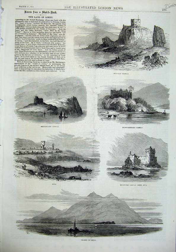 Original Old Antique Print 1871 Lorne Island Mull Kilchurn Castle Scotland Awe
