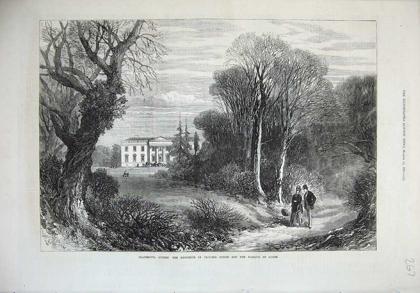 Old Antique Print 1871 Claremont Surrey Princess Louise Marquis Lorne Art 19th