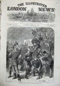 Original Old Antique Print Tuileries Gardens Paris France 1871 War Army Victors