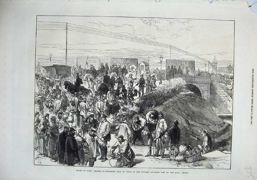 Old Antique Print 1871 Relief Paris War Prussian Advance Canal Bridge Art 19th