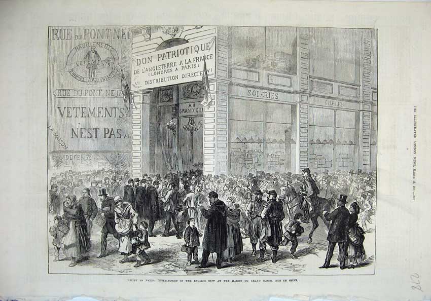 Original Old Antique Print 1871 Relief Paris France Maison Du Grand Conde Seine