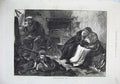 Original Old Antique Print 1871 Fine Art Paris France Family Home Ruins 19th