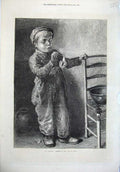 Original Old Antique Print 1871 Little Boy Blowing Bubbles Hunt 19th