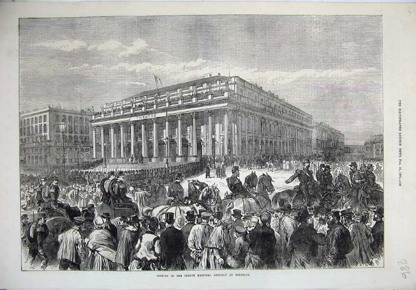 Old Antique Print 1871 Meeting French National Assembly Bordeaux France 19th