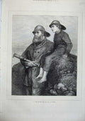 Original Old Antique Print 1871 Fine Art Man Telescope Young Boy Sea Victorian