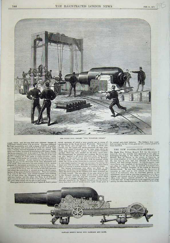 Original Old Antique Print 1871 Gun Woolwich Infant War Captain Scott Carriage