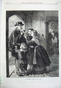Old Antique Print Fine Art 1871 Valentines Day Postman Letters Children 19th