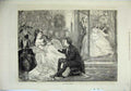 Original Old Antique Print 1871 Man Woman Romance Dancing Fan Flowers Victorian