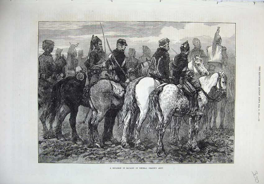 Old Antique Print 1871 Fine Art Squadron Cavalry General Chanzy Army War 19th