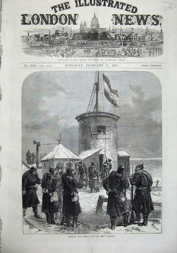 Original Old Antique Print 1871 Hoisting German Flag Mont Valerien War Army Art