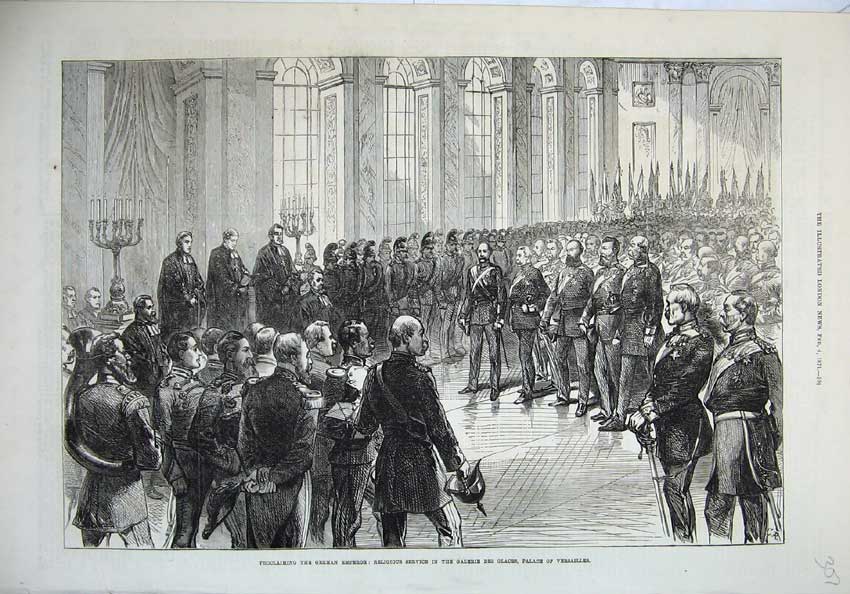 Old Antique Print 1871 German Emperor Service Galerie Palace Versailles 19th