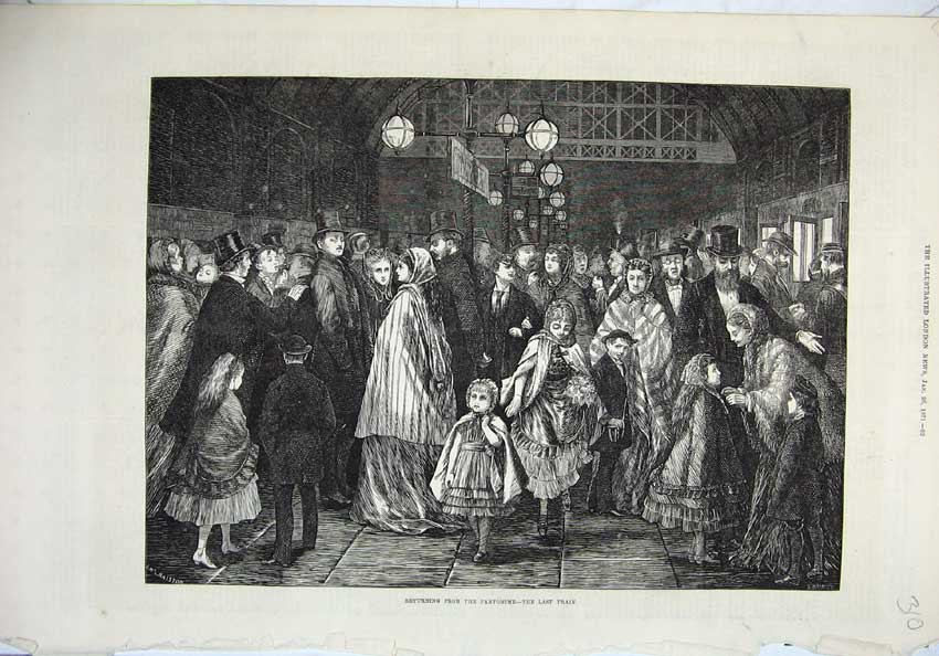 Old Antique Print 1871 Fine Art Families Train Station Railway Christmas 19th