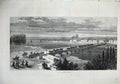 Original Old Antique Print 1871 View City Tours France River Bridge Army Horses