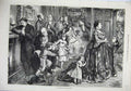 Original Old Antique Print 1871 Fine Art Family Children Women Men Dinner 19th