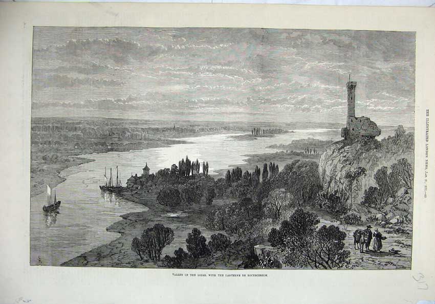 Original Old Antique Print 1871 Valley Loire Lanterne De Rochecorbon Fine Art
