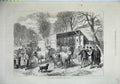 Original Old Antique Print Oxen Paris France 1871 Dog People Country Trees 19th