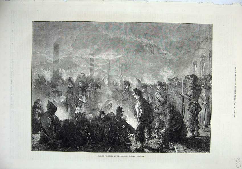 Old Antique Print Fine Art 1871 French Prisoners Orleans Railway Station 19th