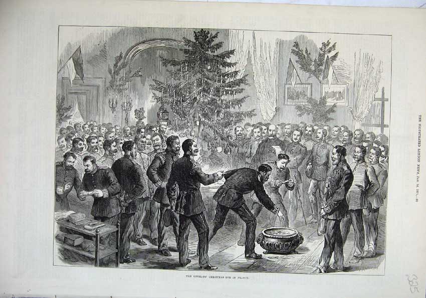 Original Old Antique Print German Christmas Eve France Army Siers Tree