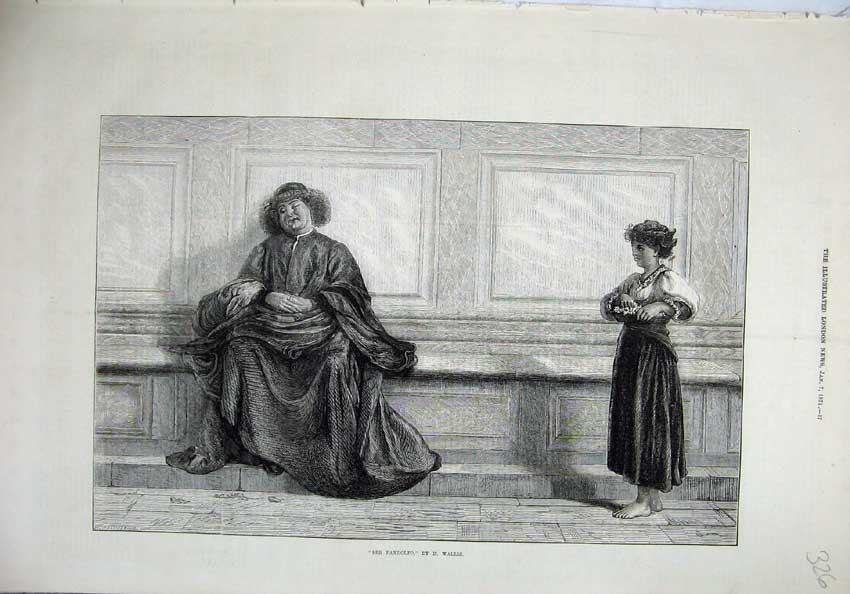 Original Old Antique Print 1871 Ser Pandolfo Young Flower Girl Large Woman Lady