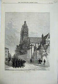 Original Old Antique Print 1871 Cathedral Tours France Army War Church Street