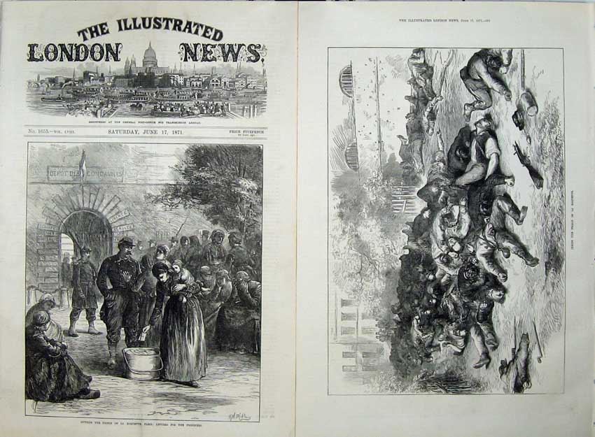 Antique Old Print 1871 Prison Roquette Paris Prisoners France Letters Art 19th
