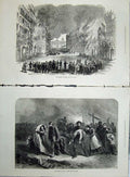 Old Antique Print 1871 Paris Fire Rue Royale People Rescued France Art 19th