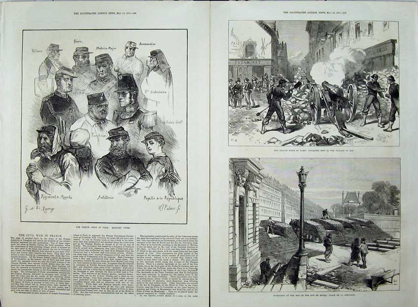 Old Antique Print 1871 French Siege Paris France Issy Place Concorde Rue 19th