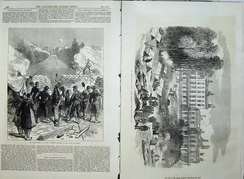 Old Antique Print 1871 Paris Siege Troops Palace St Cloud Pont Neuilly 19th