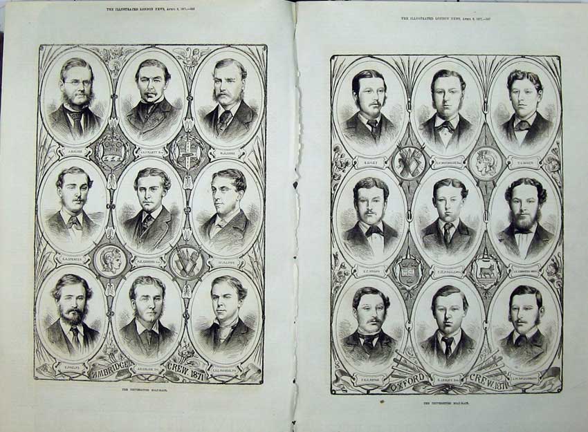 Old Antique Print 1871 Oxford Cambridge University Boat Race Crews Men 19th