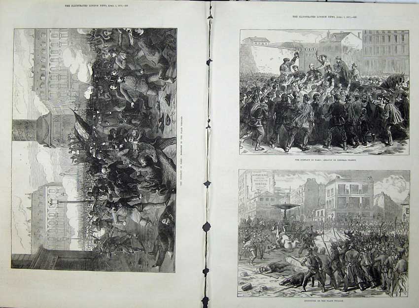 Old Antique Print 1871 Conflict Paris Massacre Place Vendome Chancy War 19th
