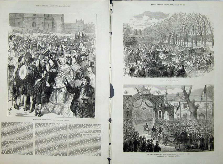 Antique Old Print 1871 Marriage Princess Louise Windsor Castle Park Esher 19th