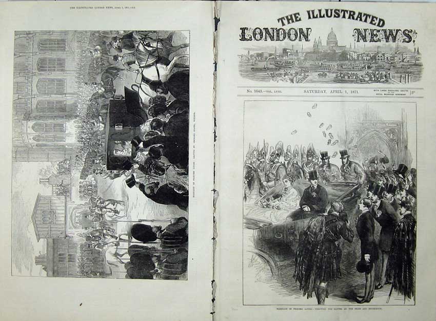 Antique Old Print 1871 Marriage Princess Louise George Chapel Windsor Art 19th