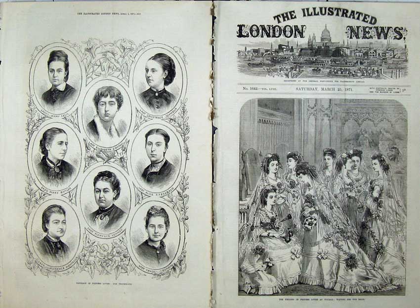 Antique Old Print 1871 Bridesmaids Princess Louise Windsor Castle Royalty 19th