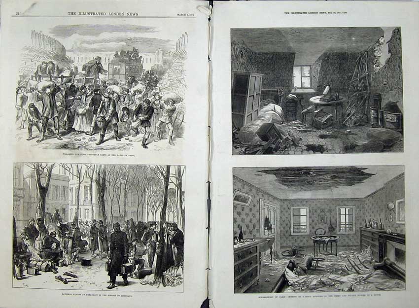 Old Antique Print 1871 Bombardment Paris Bordeaux House Ruins War France 19th