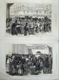 Original Old Antique Print Relief Paris Magasin Marche Sevres 1871 War Siers