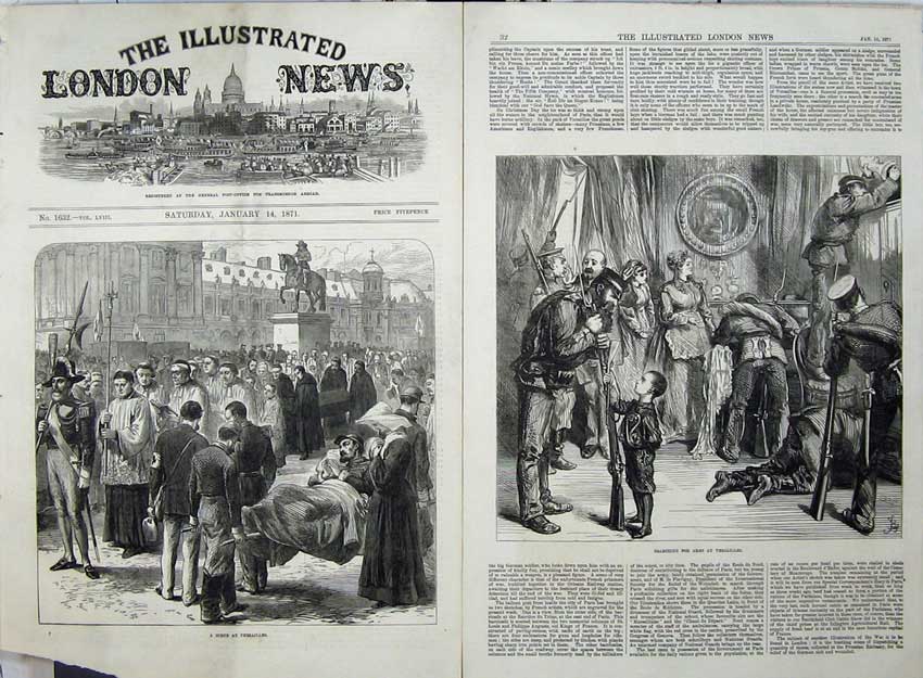 Old Antique Print 1871 Scene Versailles Searching Arms War Army France 19th
